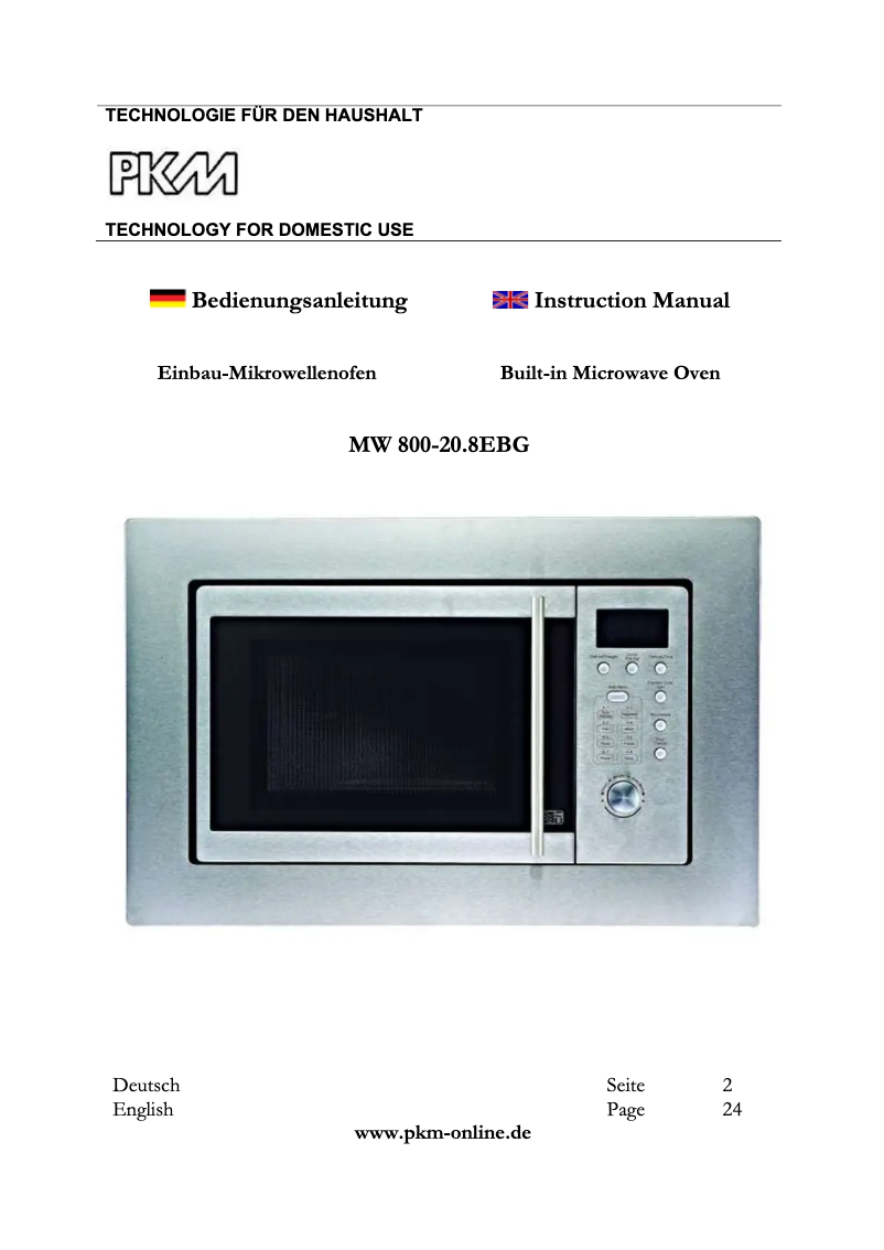 Page 1 de la notice Manuel utilisateur PKM MW800-20.8EBG