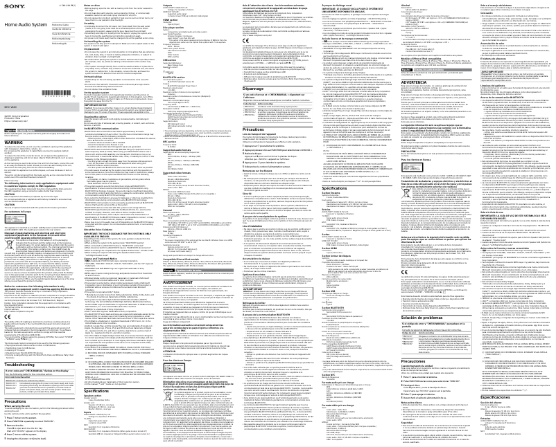 Image de la première page du manuel de l'appareil MHC-V42