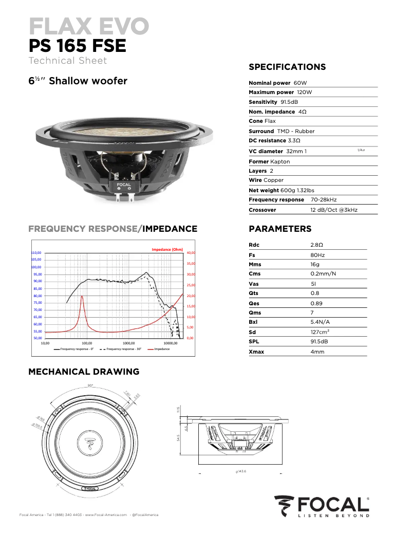 Página 1 del manual Ficha técnica Focal Flax Evo PS 165 FSE