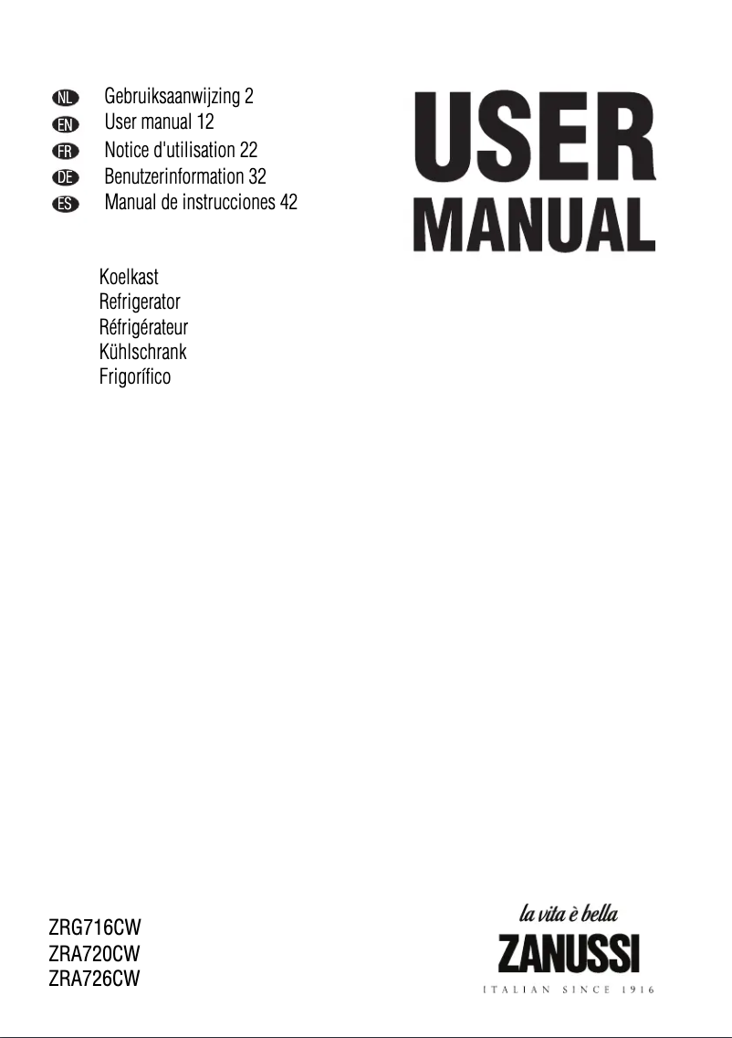 Page n°1 - Manuel utilisateur Zanussi ZRG716CW