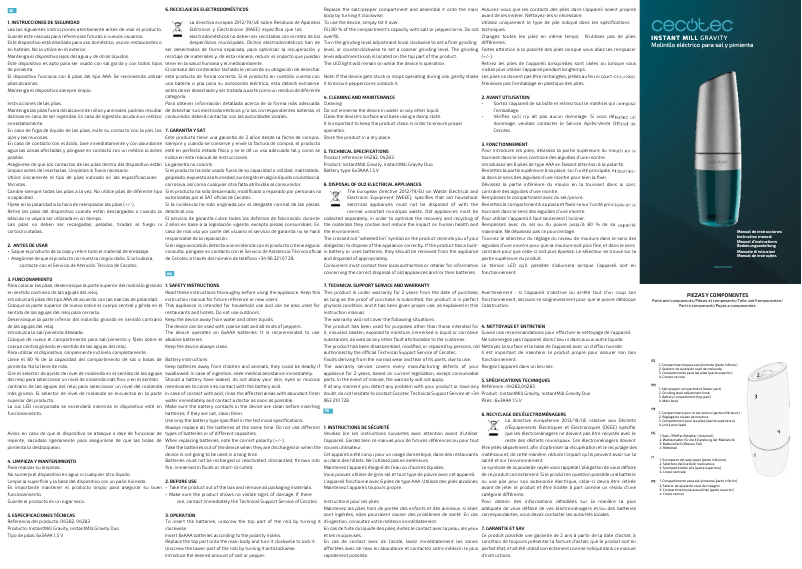 Imagen de la primera página del manual del dispositivo InstantMill Gravity