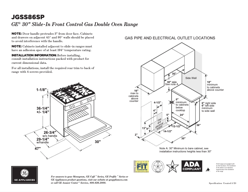 Page 1 de la notice Fiche technique GE JGSS86SPSS