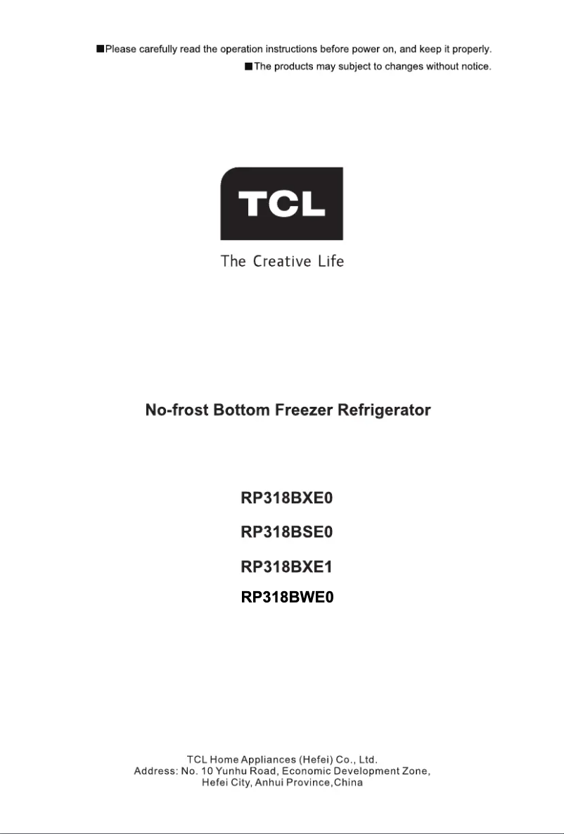 Page n°1 - Manuel utilisateur TCL RP318BWE0