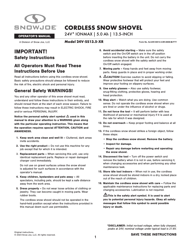 Image de la première page du manuel de l'appareil 24V-SS13.5-XR