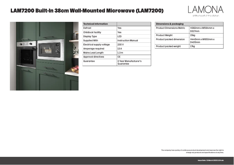 Page n°1 - Fiche technique Lamona LAM7200