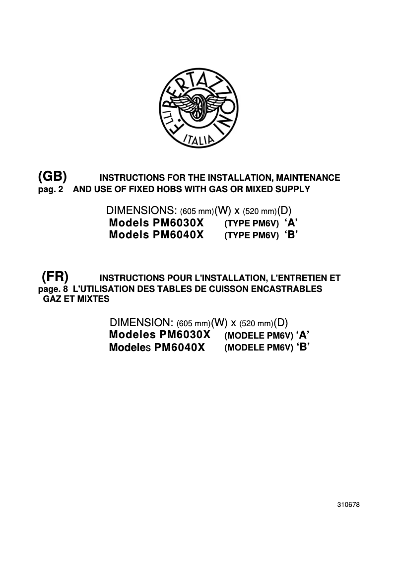 Page 1 de la notice Guide d'installation Bertazzoni P604LHERNE