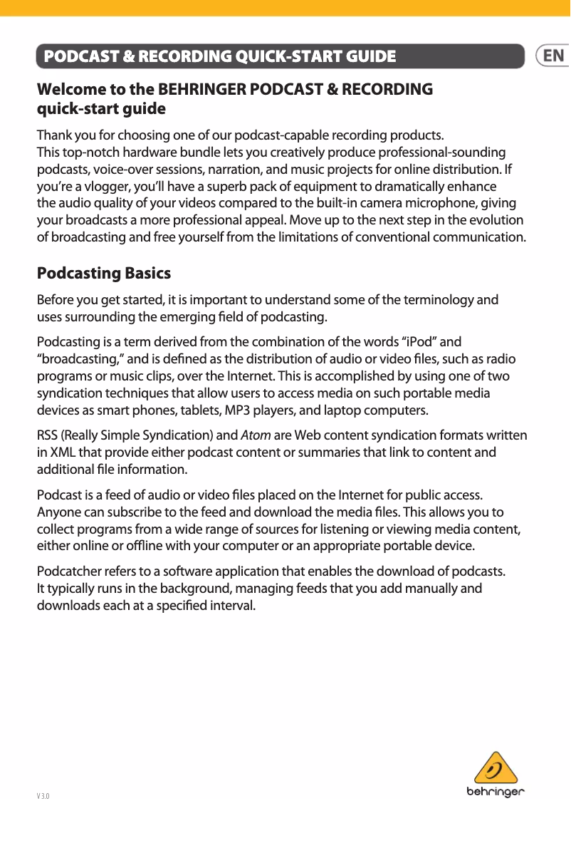 Image de la première page du manuel de l'appareil Podcastudio USB