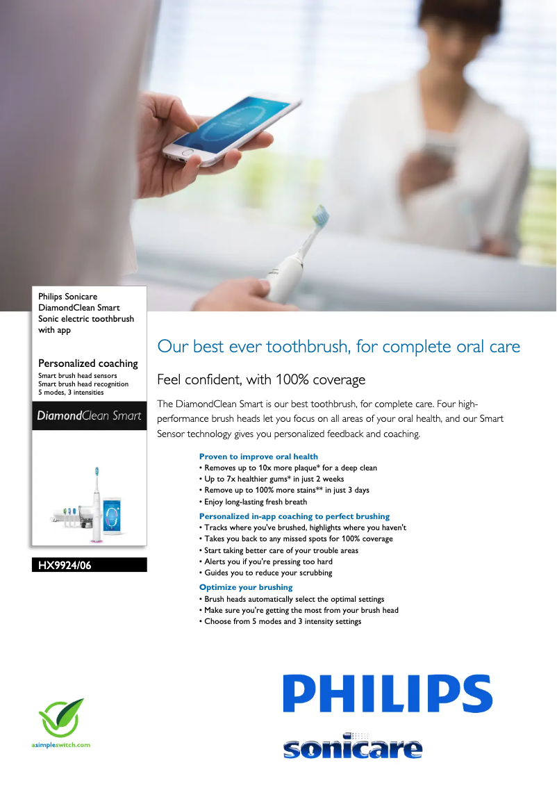 Image de la première page du manuel de l'appareil Sonicare DiamondClean Smart HX9924