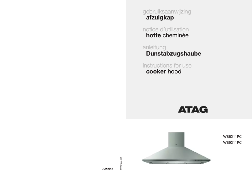 Page 1 de la notice Manuel utilisateur Atag WS9211PC