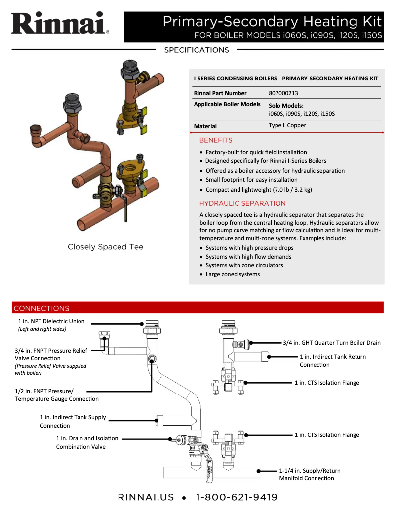 Page 1 de la notice Fiche technique Rinnai i150SN