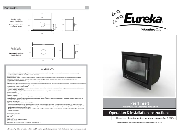Page 1 de la notice Manuel utilisateur Eureka Pearl Insert