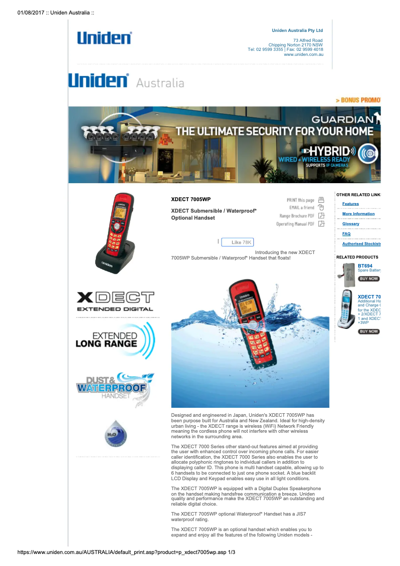 Imagen de la primera página del manual del dispositivo XDECT 7005WP