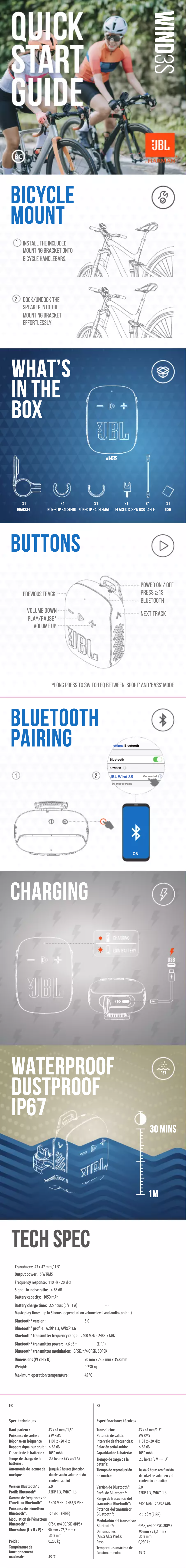 Page 1 de la notice Guide de démarrage rapide JBL Wind 3S