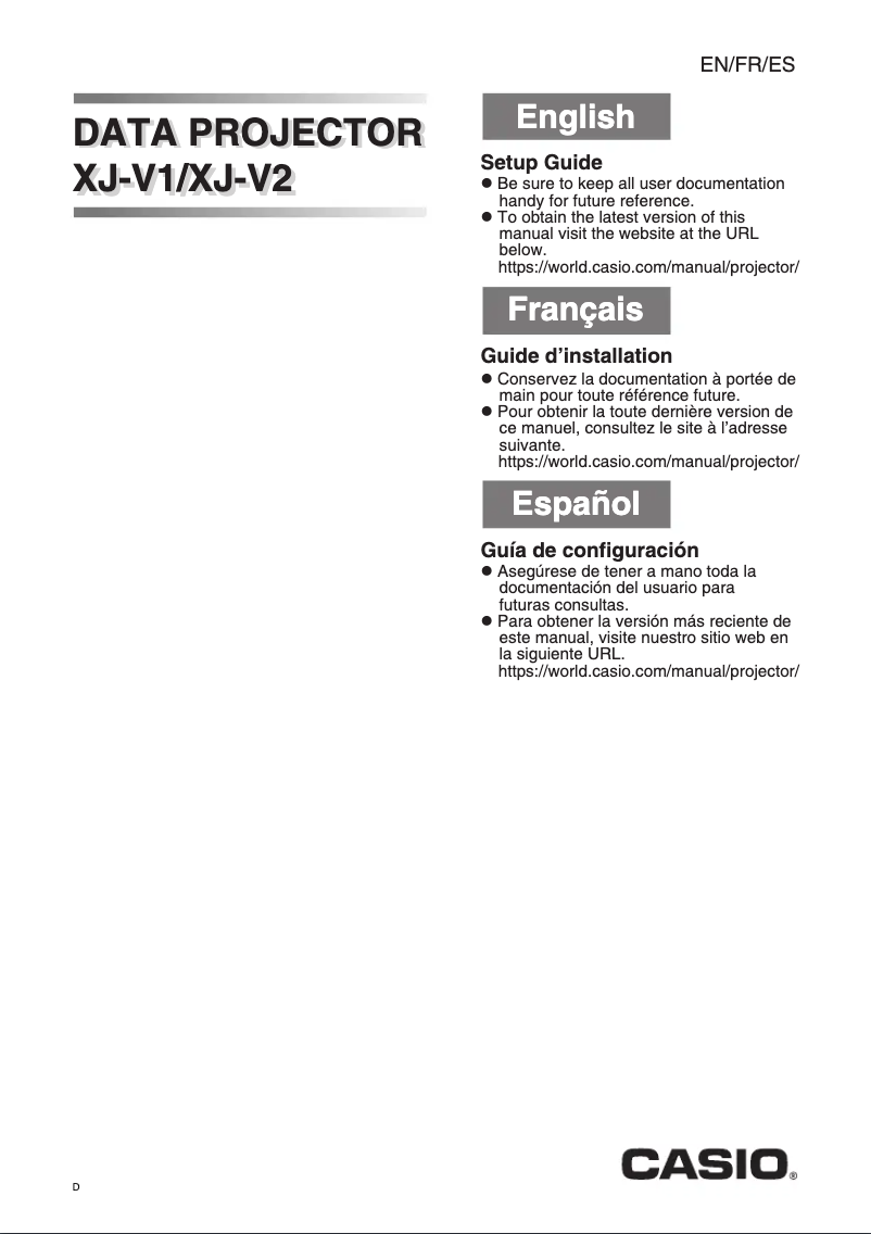 Page 1 de la notice Guide d'installation Casio XJ-V2