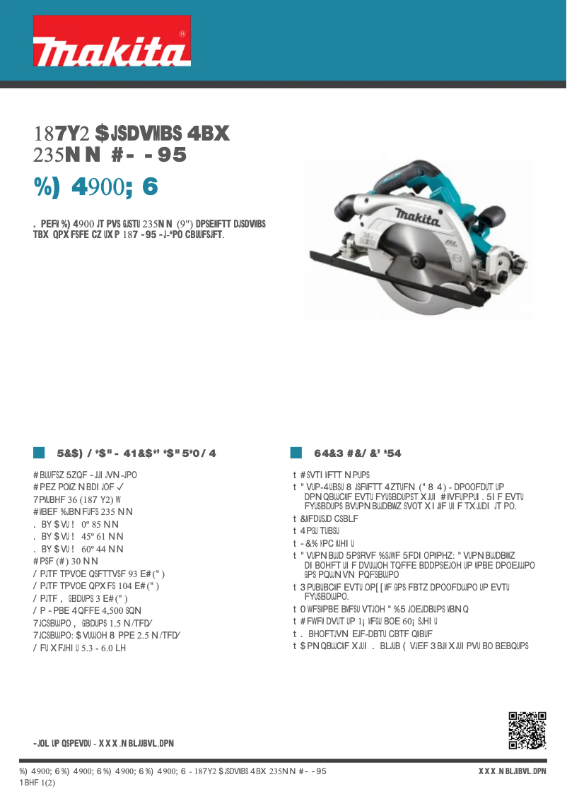Page 1 de la notice Fiche technique Makita DHS900ZU