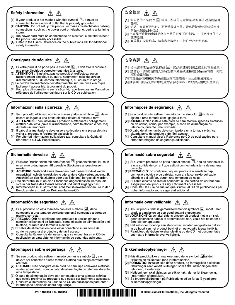 Página 1 del manual Instrucciones de seguridad Lexmark E232
