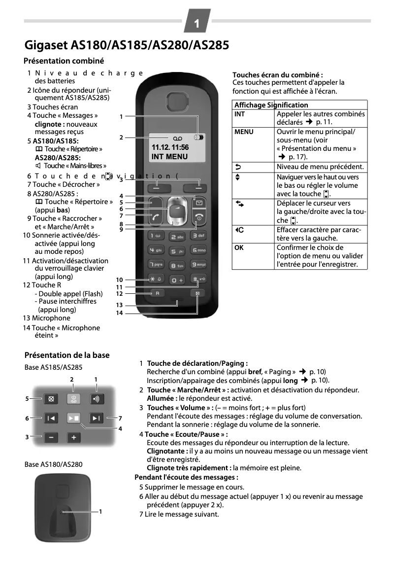 Page 1 de la notice Manuel utilisateur Siemens Gigaset AS180 Trio