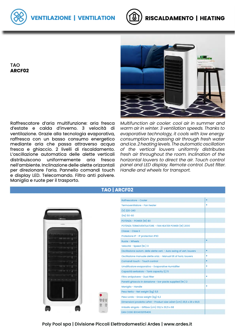 Página 1 del manual Ficha técnica Ardes ARCF02