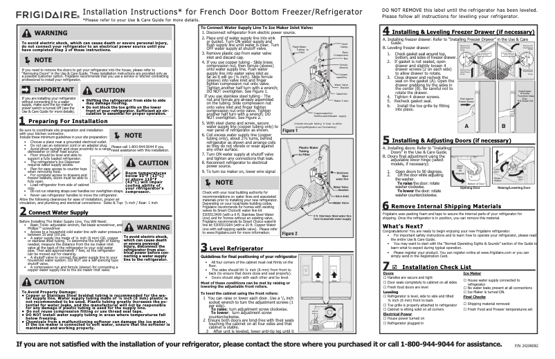 Page 1 de la notice Guide d'installation Frigidaire FGHB2869LE