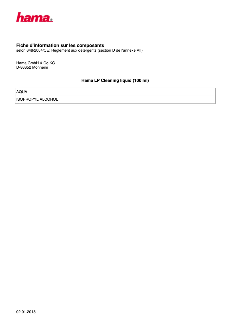 Page 1 de la notice Manuel utilisateur Hama 00181421