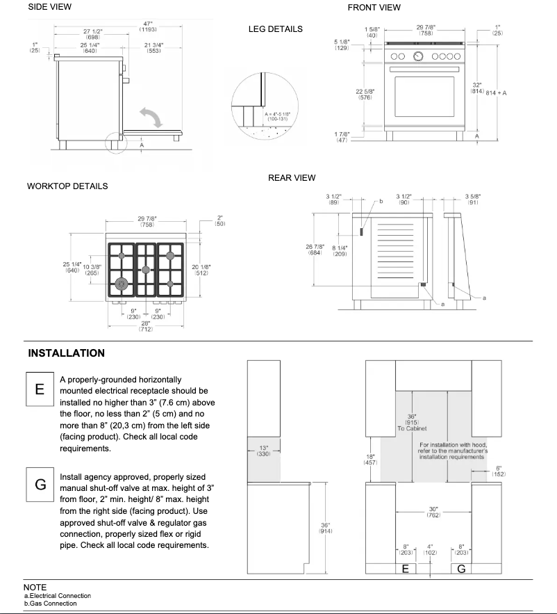 Página 1 del manual Guía de instalación Bertazzoni PRO305GASXV