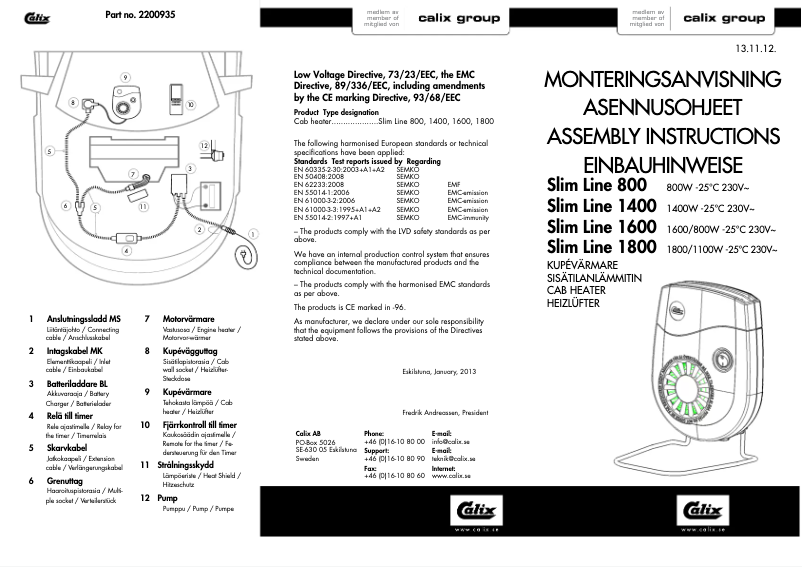 Page 1 of the manual User Manual Calix Slim Line 800