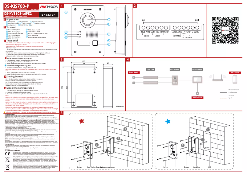 Page 1 de la notice Guide de démarrage rapide Hikvision DS-KIS703-P