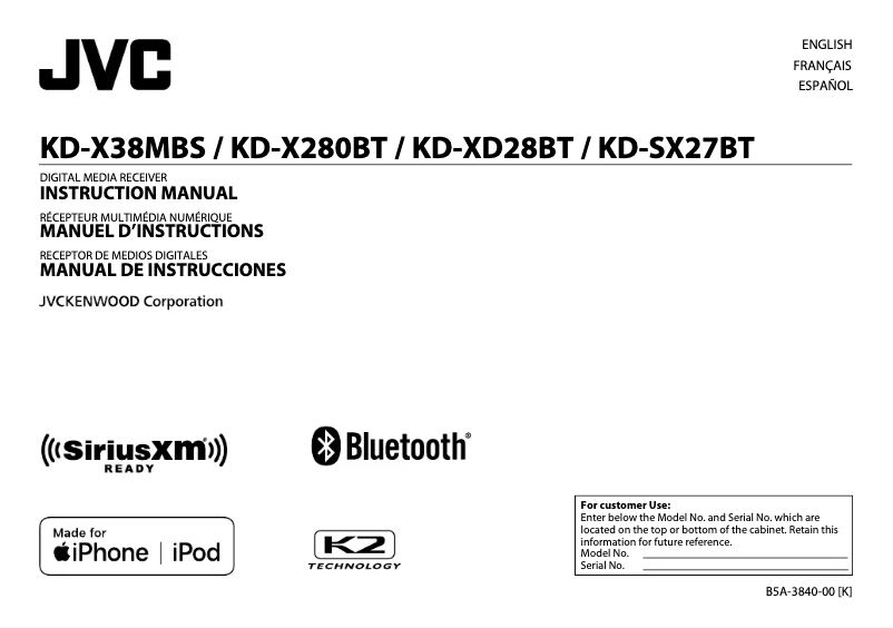 Page n°1 - Manuel utilisateur JVC KD-XD28BT
