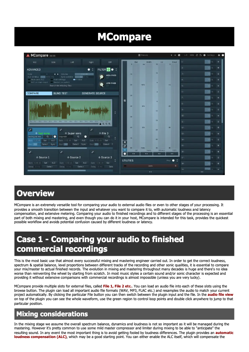 Page 1 of the manual User Manual MeldaProduction MCompare