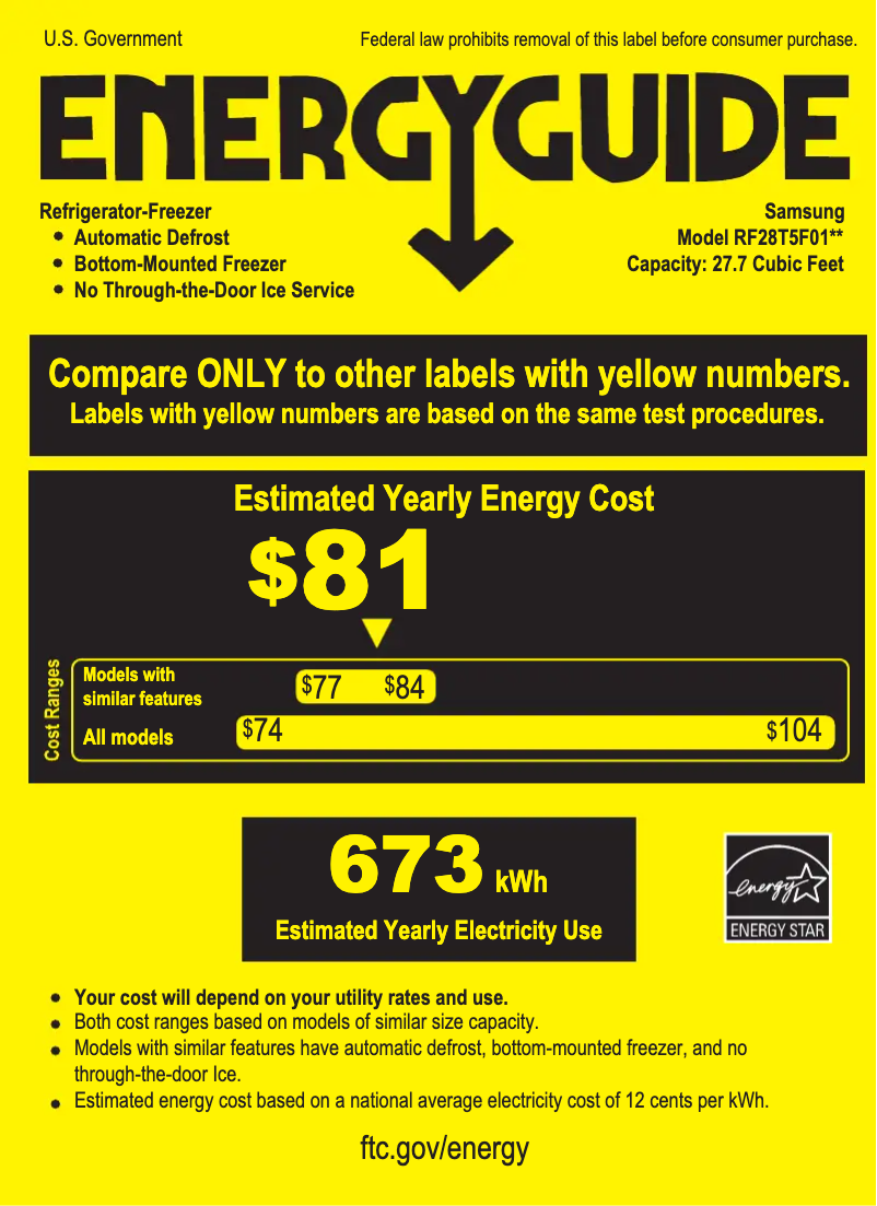 Page 1 de la notice Label énergétique Samsung RF28T5F01SR