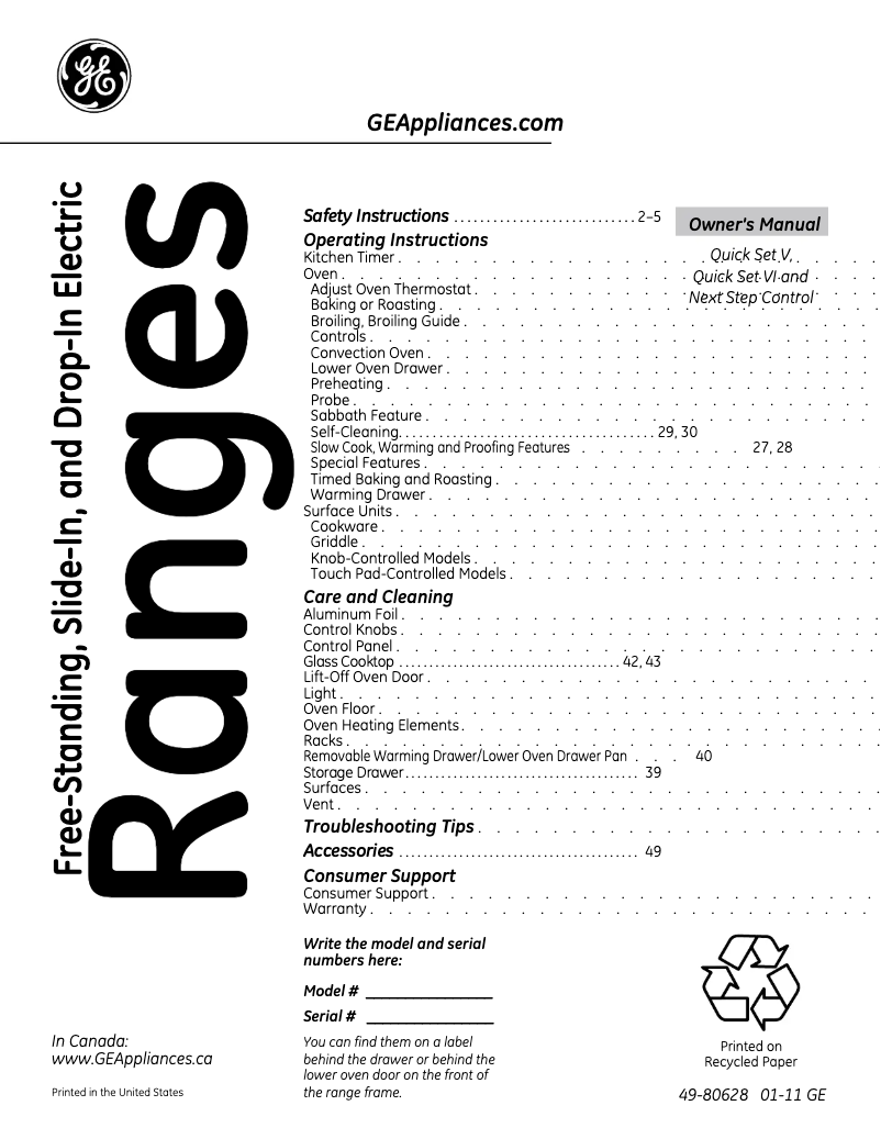 Page n°1 - Manuel d'utilisation et d'entretien GE JB870DRBB