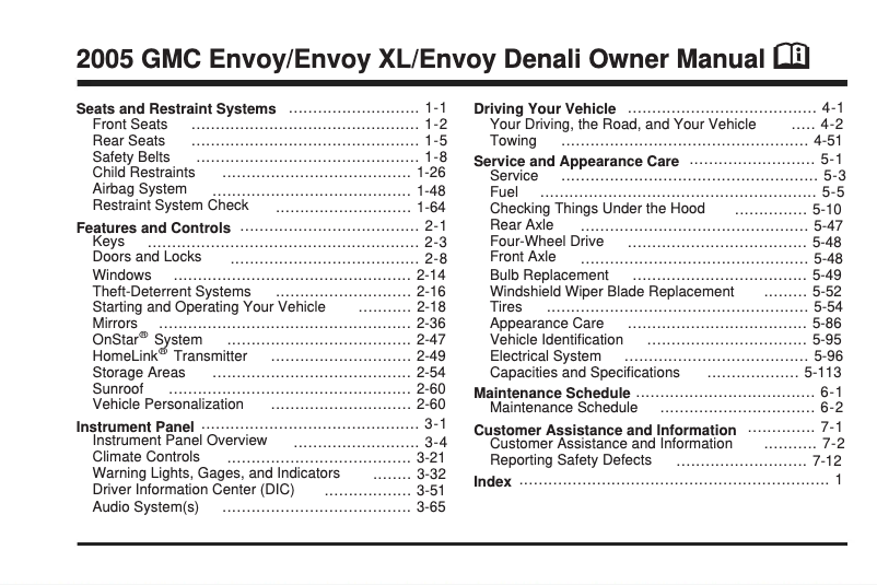 Page 1 de la notice Manuel utilisateur GMC Envoy (2005)