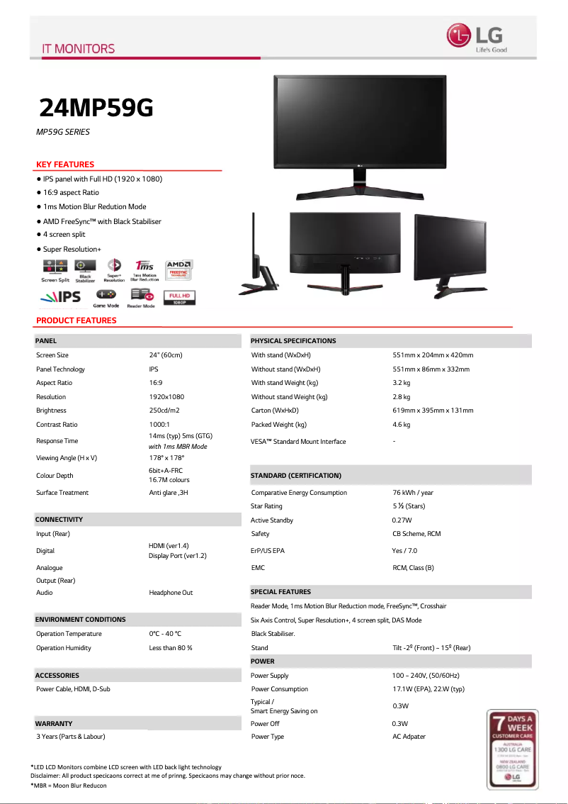 Página 1 del manual Ficha técnica LG 24MP59G-P