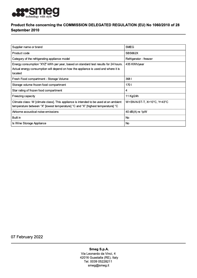 Page 1 de la notice Brochure Smeg SBS662X