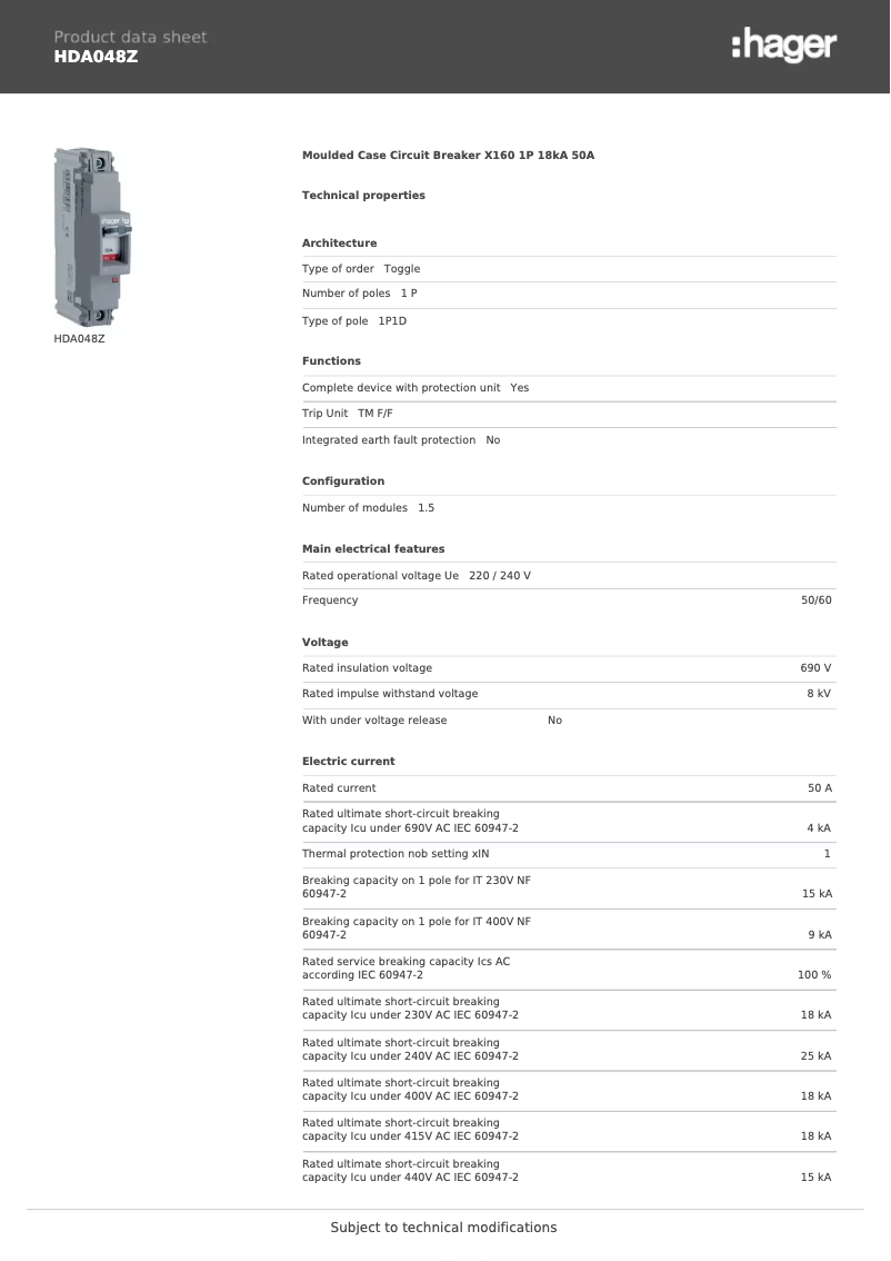 Image de la première page du manuel de l'appareil HDA048Z