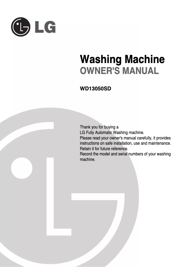 Page n°1 - Manuel utilisateur LG WD13050SD