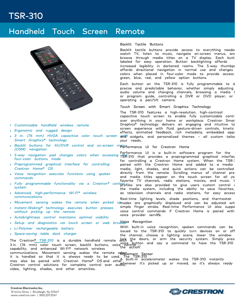 Page n°1 - Fiche technique Crestron TSR-310