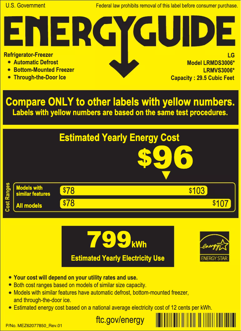 Page 1 de la notice Label énergétique LG LRMDS3006D