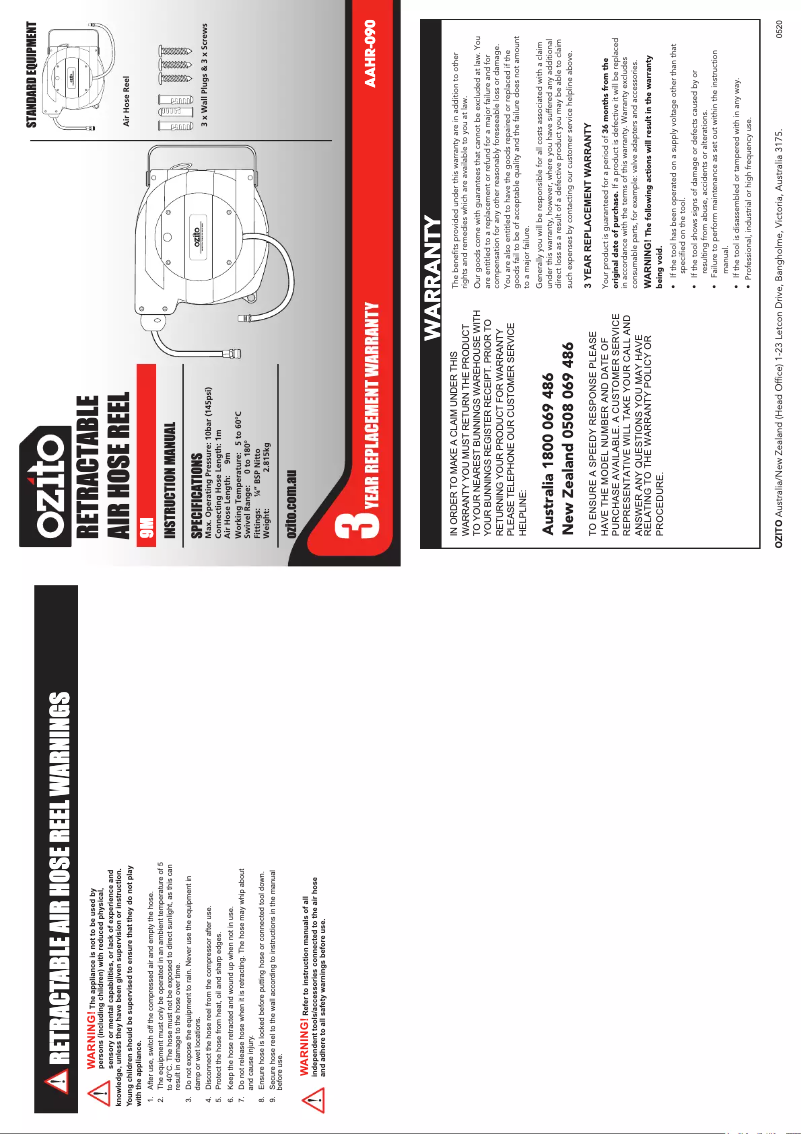 Page 1 de la notice Manuel utilisateur Ozito AAHR-090