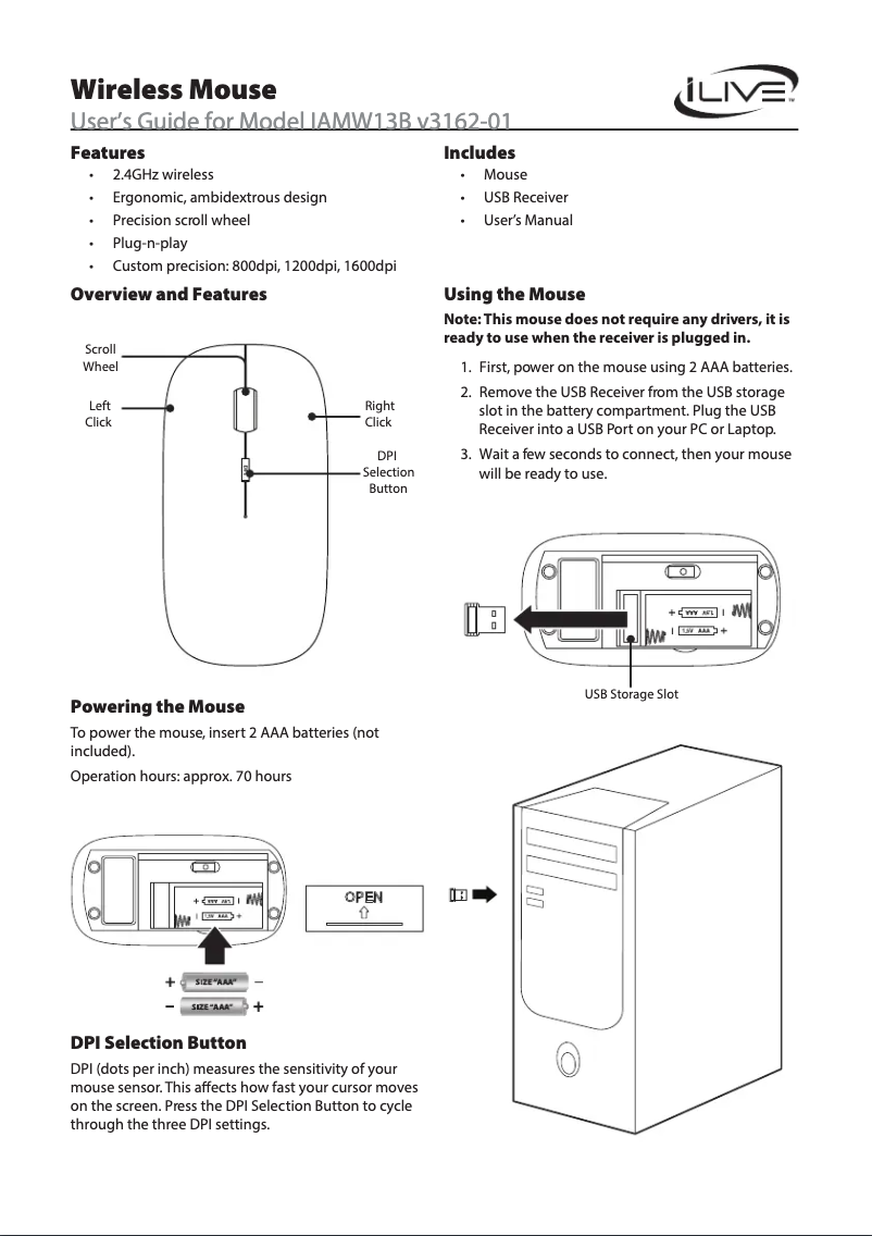 Page n°1 - Manuel utilisateur iLive IAMW13B