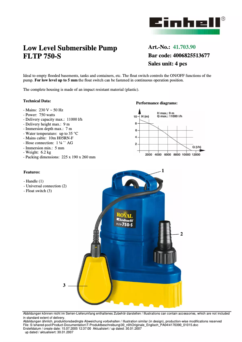 Page 1 de la notice Manuel utilisateur Einhell Royal FLTP 750-S