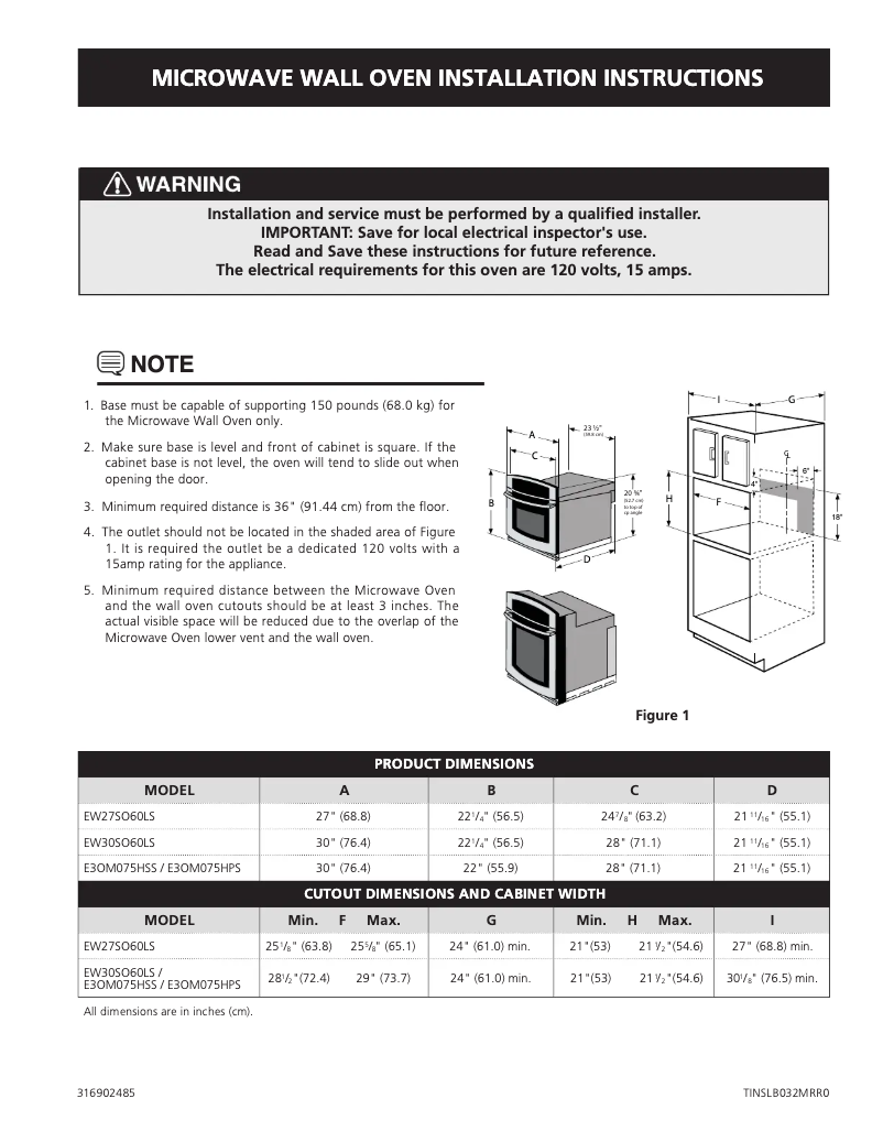 Page 1 de la notice Guide d'installation Electrolux EW30SO60LS