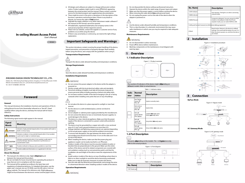 Page n°1 - Manuel utilisateur Dahua Technology DH-EAP6230-C