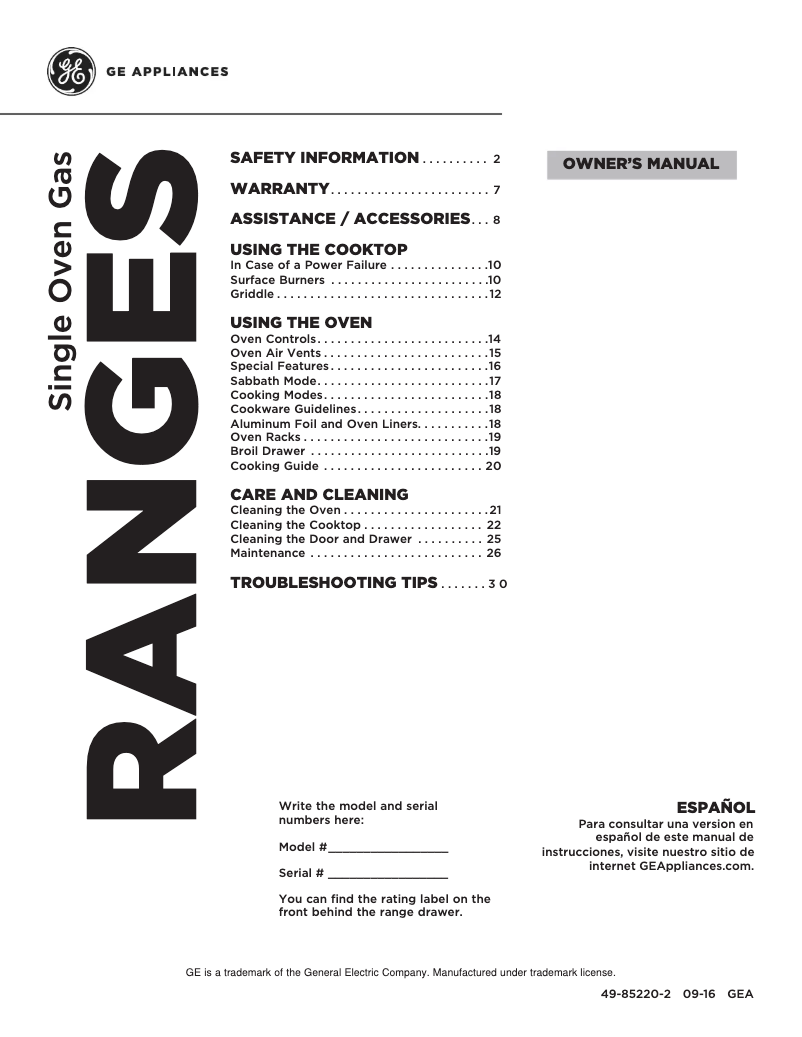 Page n°1 - Manuel d'utilisation et d'entretien Adora JGB720DEJWW