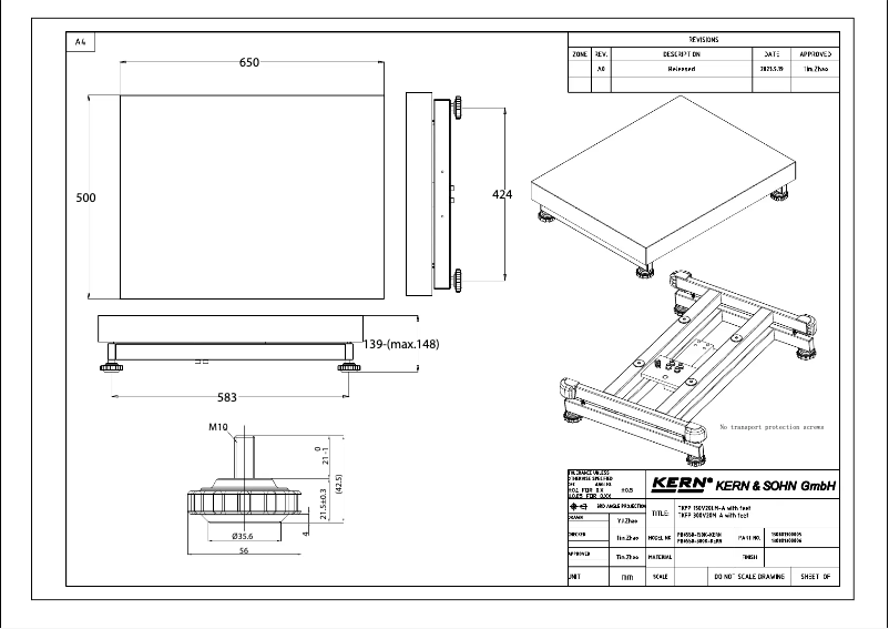 Page 1 de la notice Dessin technique Kern CCS 150K0.1L