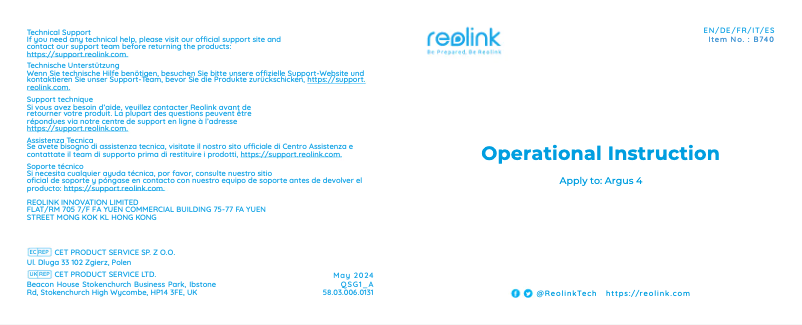 Page n°1 - Manuel utilisateur Reolink Argus 4