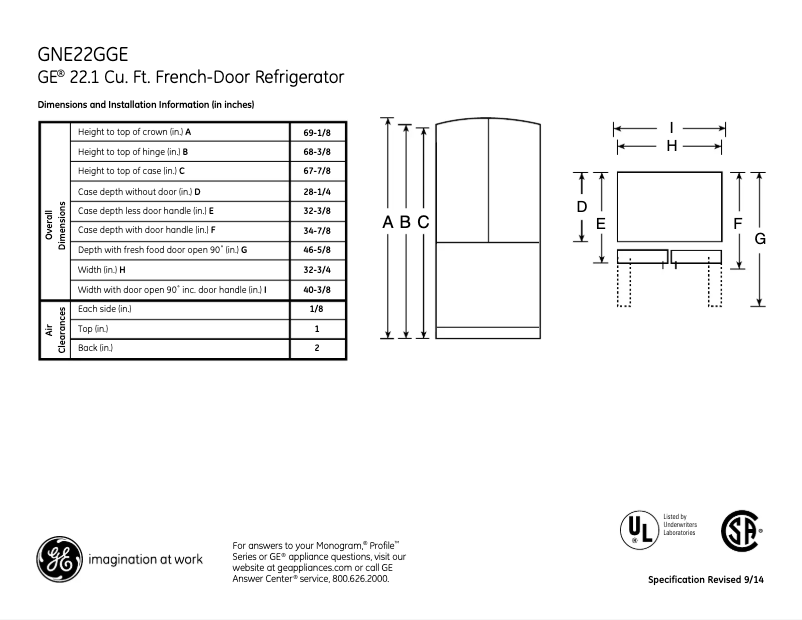 Page n°1 - Fiche technique GE GNE22GWW