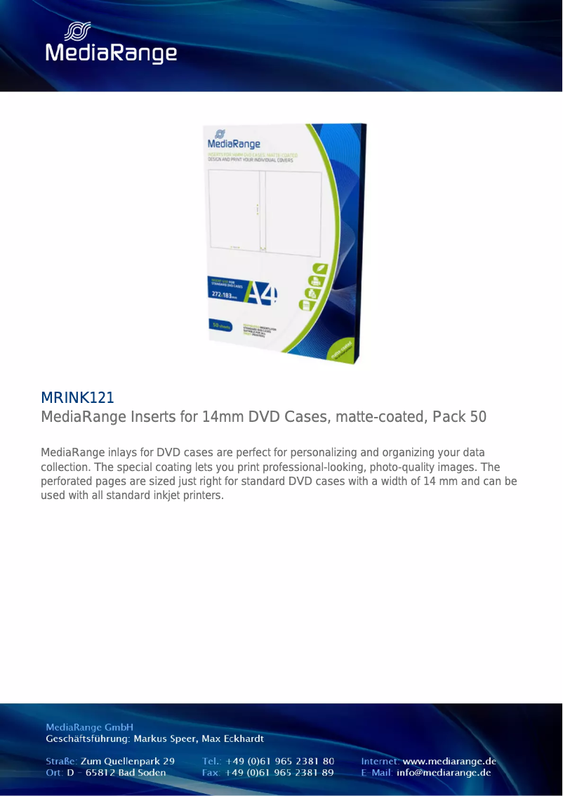 Page n°1 - Manuel utilisateur MediaRange MRINK121