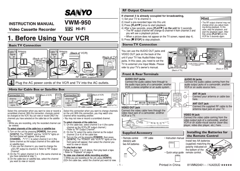 Page n°1 - Manuel utilisateur Sanyo VWM-950