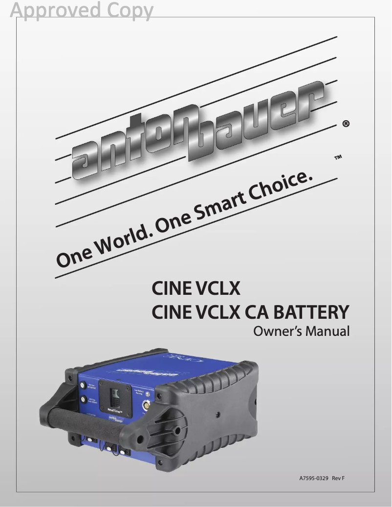 Page 1 de la notice Manuel utilisateur Anton/Bauer CINE VCLX CA BATTERY